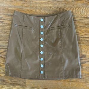 Free People Vegan Brown Leather Mini Snap Skirt